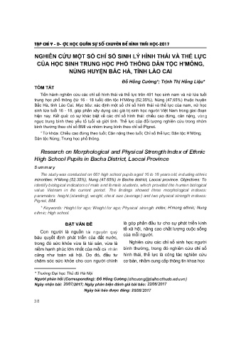 Nghiên cứu một số chỉ số sinh lý hình thái và thể lực của học sinh trung học phổ thông dân tộc H’mông, nùng huyện Bắc Hà, tỉnh Lào Cai
