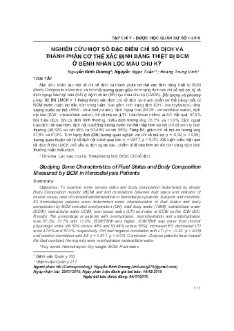 Nghiên cứu một số đặc điểm chỉ số dịch và thành phần cơ thể xác định bằng thiết bị BCM ở bệnh nhân lọc máu chu kỳ