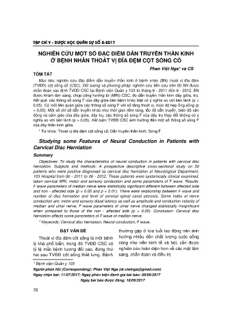 Nghiên cứu một số đặc điểm dẫn truyền thần kinh ở bệnh nhân thoát vị đĩa đệm cột sống cổ