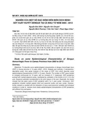 Nghiên cứu một số đặc điểm diễn biến dịch bệnh sốt xuất huyết dengue tại Cà Mau từ năm 2003 - 2012