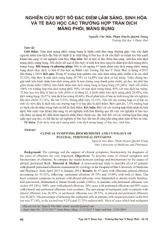 Nghiên cứu một số đặc điểm lâm sàng, sinh hóa và tế bào học các trường hợp tràn dịch màng phổi, màng bụng