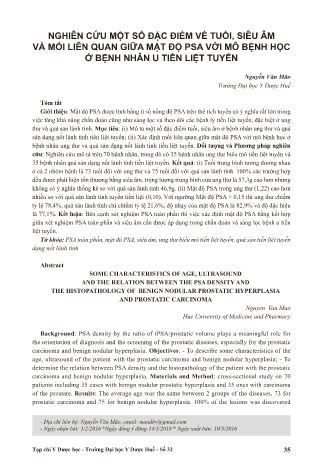 Nghiên cứu một số đặc điểm về tuổi, siêu âm và mối liên quan giữa mật độ psa với mô bệnh học ở bệnh nhân u tiền liệt tuyến