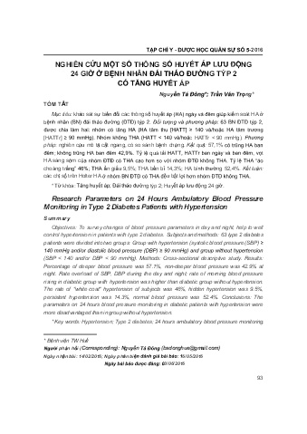 Nghiên cứu một số thông số huyết áp lưu động 24 giờ ở bệnh nhân đái tháo đường týp 2 có tăng huyết áp