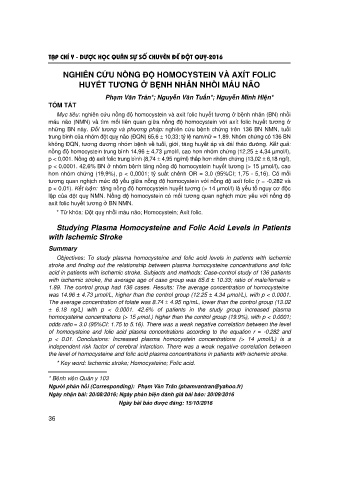 Nghiên cứu nồng độ homocystein và axít folic huyết tương ở bệnh nhân nhồi máu não