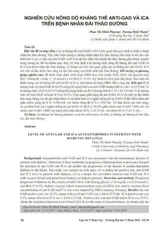 Nghiên cứu nồng độ kháng thể Anti - gad và ica trên bệnh nhân đái tháo đường