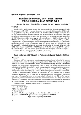 Nghiên cứu nồng độ mcp - 1 huyết thanh ở bệnh nhân đái tháo đường týp 2