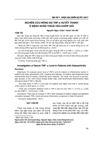 Nghiên cứu nồng độ tnf - α huyết thanh ở bệnh nhân thoái hóa khớp gối