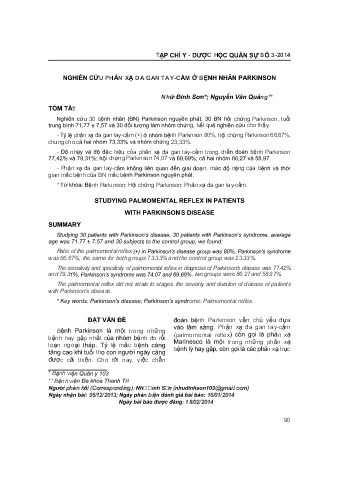 Nghiên cứu phản xạ da gan tay - cằm ở bệnh nhân parkinson
