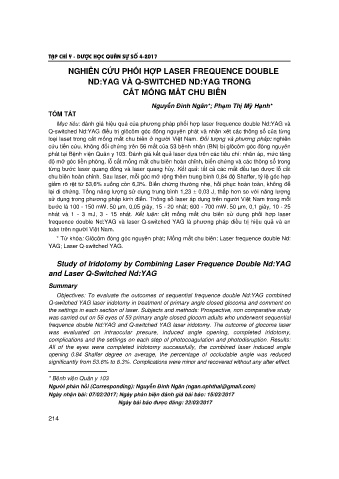 Nghiên cứu phối hợp laser frequence double nd: yag và q - switched nd: yag trong cắt mống mắt chu biên