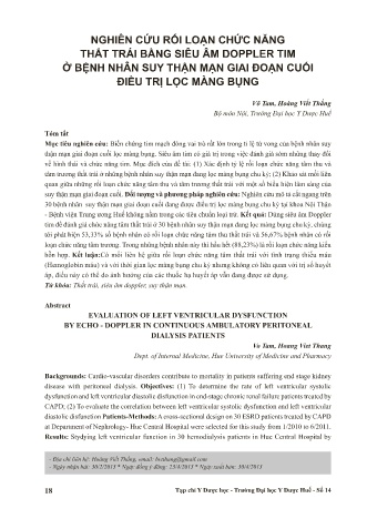 Nghiên cứu rối loạn chức năng thất trái bằng siêu âm doppler tim ở bệnh nhân suy thận mạn giai đoạn cuối điều trị lọc màng bụng