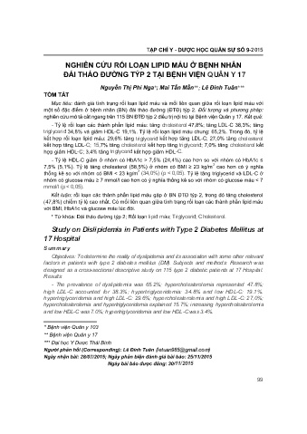 Nghiên cứu rối loạn lipid máu ở bệnh nhân đái tháo đường týp 2 tại bệnh viện quân y 17