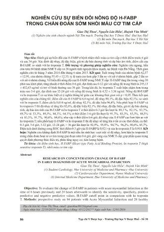 Nghiên cứu sự biến đổi nồng độ H - fabp trong chẩn đoán sớm nhồi máu cơ tim cấp
