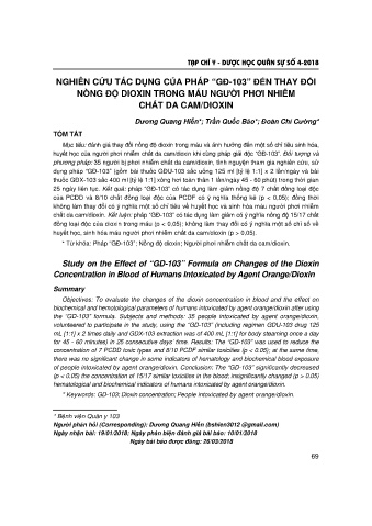 Nghiên cứu tác dụng của pháp “gđ - 103” đến thay đổi nồng độ dioxin trong máu người phơi nhiễm chất da cam / dioxin