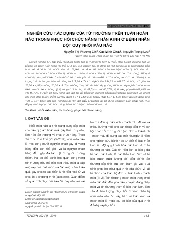 Nghiên cứu tác dụng của từ trường trên tuần hoàn não trong phục hồi chức năng thần kinh ở bệnh nhân đột quỵ nhồi máu não