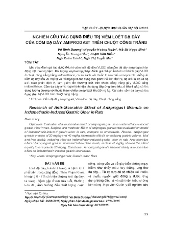 Nghiên cứu tác dụng điều trị viêm loét dạ dày của cốm dạ dày amiprogast trên chuột cống trắng