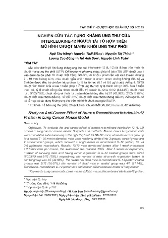 Nghiên cứu tác dụng kháng ung thư của interleukine - 12 người tái tổ hợp trên mô hình chuột mang khối ung thư phổi