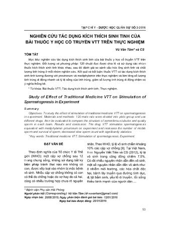 Nghiên cứu tác dụng kích thích sinh tinh của bài thuốc y học cổ truyền vtt trên thực nghiệm