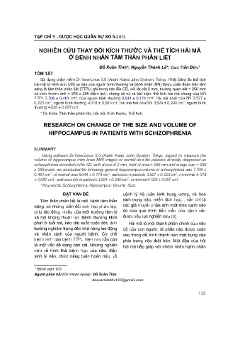 Nghiên cứu thay đổi kích thước và thể tích hải mã ở bệnh nhân tâm thần phân liệt