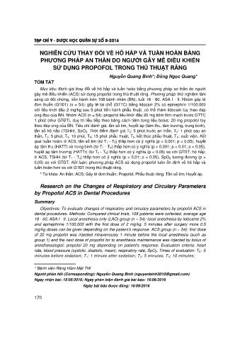 Nghiên cứu thay đổi về hô hấp và tuần hoàn bằng phương pháp an thần do người gây mê điều khiển sử dụng propofol trong thủ thuật răng