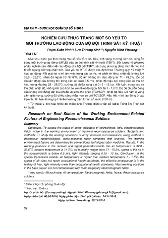 Nghiên cứu thực trạng một số yếu tố môi trường lao động của bộ đội trinh sát kỹ thuật