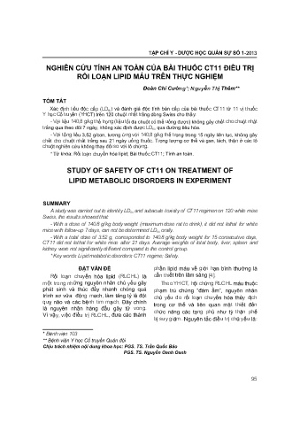 Nghiên cứu tính an toàn của bài thuốc CT11 điều trị rối loạn lipid máu trên thực nghiệm