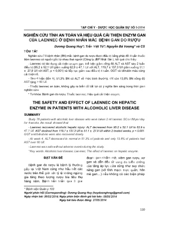 Nghiên cứu tính an toàn và hiệu quả cải thiện enzym gan của laennec ở bệnh nhân mắc bệnh gan do rượu