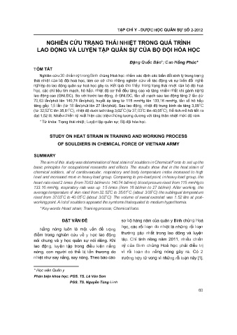 Nghiên cứu trạng thái nhiệt trong quá trình lao động và luyện tập quân sự của bộ đội hóa học