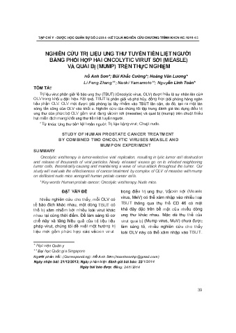 Nghiên cứu trị liệu ung thư tuyến tiền liệt người bằng phối hợp hai oncolytic virut sởi (measle) và quai bị (mump) trên thực nghiệm