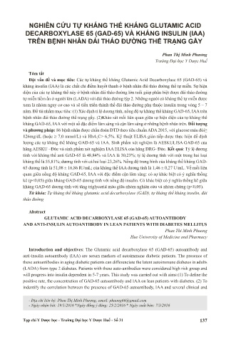 Nghiên cứu tự kháng thể kháng glutamic acid decarboxylase 65 (gad-65) và kháng insulin (IAA) trên bệnh nhân đái tháo đường thể trạng gầy