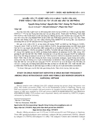 Nghiên cứu tỷ lệ đột biến gen kháng thuốc của hbv ở đối tượng tiêm chích ma túy và gái mại dâm tại Hải Phòng