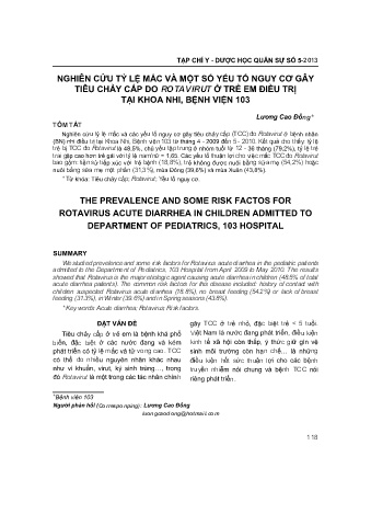 Nghiên cứu tỷ lệ mắc và một số yếu tố nguy cơ gây tiêu chảy cấp do rotavirut ở trẻ em điều trị tại khoa nhi, bệnh viện 103