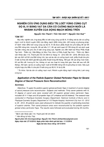 Nghiên cứu ứng dụng điều trị loét vùng cùng cụt độ iii, iv bằng vạt da cân có cuống mạch nuôi là nhánh xuyên của động mạch mông trên