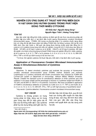 Nghiên cứu ứng dụng kỹ thuật hấp phụ miễn dịch vi hạt đánh dấu huỳnh quang trong phát hiện đồng thời nhiều cytokine