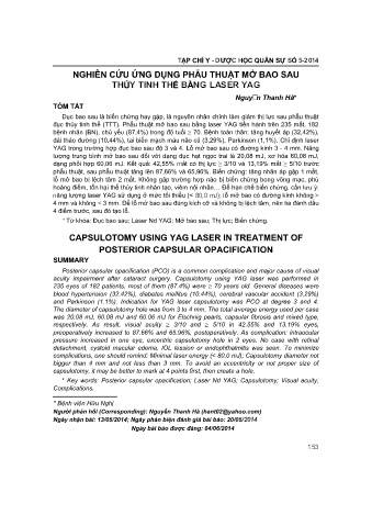 Nghiên cứu ứng dụng phẫu thuật mở bao sau thủy tinh thể bằng laser yag