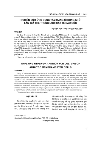 Nghiên cứu ứng dụng tấm màng ối đông khô làm giá thể trong nuôi cấy tế bào gốc