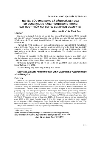 Nghiên cứu ứng dụng và đánh giá kết quả sử dụng khung nâng thành bụng trong cắt ruột thừa nội soi tại bệnh viện quân y 103