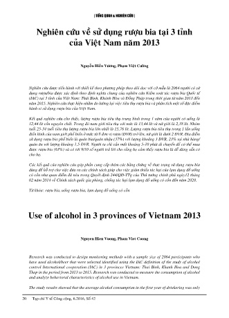 Nghiên cứu về sử dụng rượu bia tại 3 tỉnh của Việt Nam năm 2013