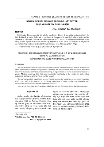 Nghiên cứu xây dựng cơ số thuốc, vật tư y tế phục vụ ghép tim thực nghiệm