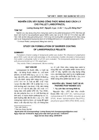 Nghiên cứu xây dựng công thức màng bao cách ly cho pallet lansoprazol