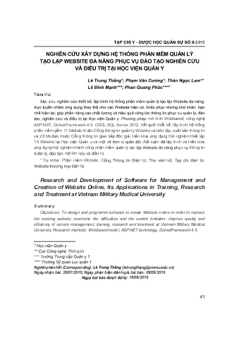 Nghiên cứu xây dựng hệ thống phần mềm quản lý tạo lập website đa năng phục vụ đào tạo nghiên cứu và điều trị tại học viện quân y