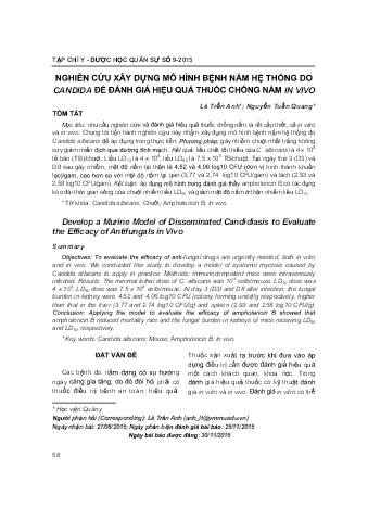 Nghiên cứu xây dựng mô hình bệnh nấm hệ thống do candida để đánh giá hiệu quả thuốc chống nấm in vivo