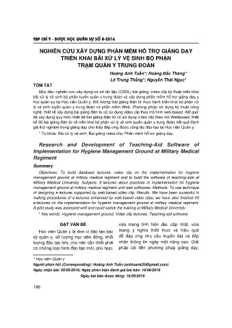 Nghiên cứu xây dựng phần mềm hỗ trợ giảng dạy triển khai bãi xử lý vệ sinh bộ phận trạm quân y trung đoàn