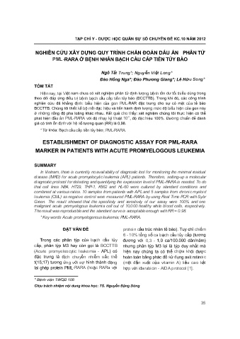 Nghiên cứu xây dựng quy trình chẩn đoán dấu ấn phân tử pml-rara ở bệnh nhân bạch cầu cấp tiền tủy bào