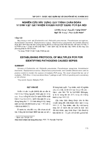 Nghiên cứu xây dựng quy trình chẩn đoán vi sinh vật gây nhiễm khuẩn huyết bằng pcr đa mồi