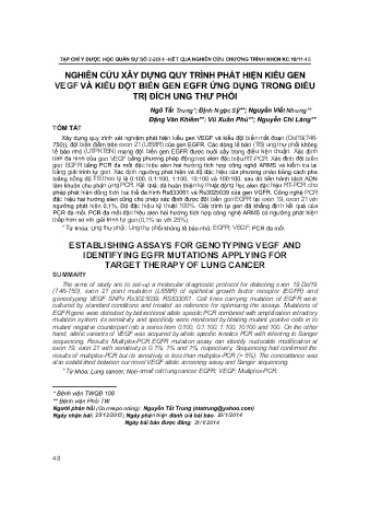 Nghiên cứu xây dựng quy trình phát triển hiện kiểu Vegf và kiểu đột biến gen Egfr ứng dụng trong điều trị đích ung thư phổi