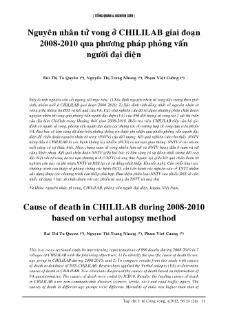 Nguyên nhân tử vong ở CHILILAB giai đoạn 2008 - 2010 qua phương pháp phỏng vấn người đại diện