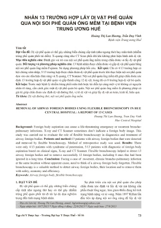 Nhân 13 trường hợp lấy dị vật phế quản qua nội soi phế quản ống mềm tại bệnh viện trung ương Huế