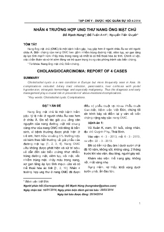 Nhân 4 trường hợp ung thư nang ống mật chủ