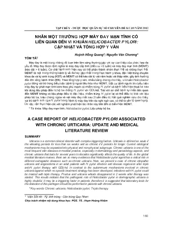 Nhân một trường hợp mày đay mạn tính có liên quan đến vi khuẩn helicobacter pylori: Cập nhật và tổng hợp y văn