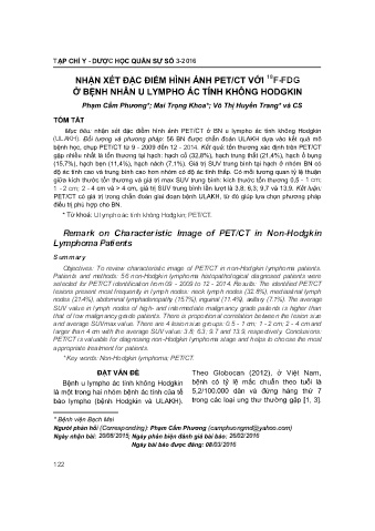 Nhận xét đặc điểm hình ảnh pet/ct với 18f - fdg ở bệnh nhân u lympho ác tính không hodgkin